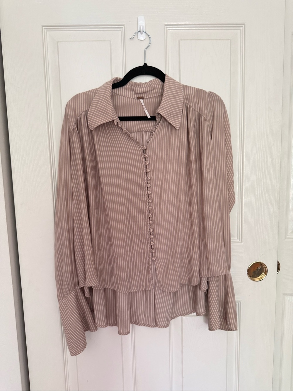 Free People Mauve Stripe Button-Front Long Sleeve Blouse